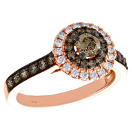14K Rose Gold 1/3 Ct Solitaire Brown Diamond Halo Round Engagement Ring 0.87 TCW
