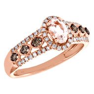 14K Rose Gold Oval Morganite & Diamond Milgrain Halo Engagement Ring 0.71 TCW.