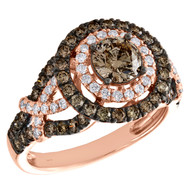 14K Rose Gold Solitaire Brown Diamond Infinity Halo Engagement Ring 1.75 TCW.