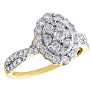 10K Yellow Gold Round Diamond Oval Halo Cluster Engagement Split Shank Ring 1 CT