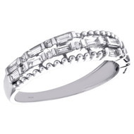 14K White Gold Baguette Cut Diamond Cluster Beaded Wedding Band 5mm Ring 3/8 CT.