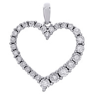 14K White Gold Diamond Outline Heart Pendant 0.85" Illusion-set Charm 1/6 CT.