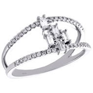 14K White Gold Baguette Diamond Cluster Statement Band 10mm Cocktail Ring 1/3 CT