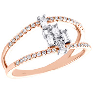 14K Rose Gold Baguette Diamond Cluster Statement Band 10mm Cocktail Ring 1/3 CT.