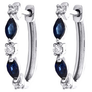 14K White Gold Marquise Blue Sapphire Diamond Hoop 0.60" Cocktail Earring 3/7 CT