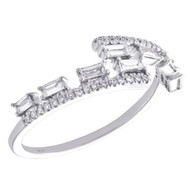 14K White Gold Round & Baguette Diamond Bypass Statemenet Stackable Ring 1/3 CT.