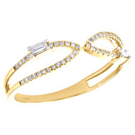 14K Yellow Gold Baguette Diamond Split Wedding Band Offset Infinity Ring 1/6 CT.