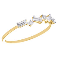 14K Yellow Gold Round & Baguette Cut Diamond Zig Zag Band Stackable Ring 1/5 CT.