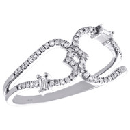 14K White Gold Baguette Diamond Double Heart Ring 9.50mm Cocktail Band 1/5 CT.
