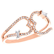 14K Rose Gold Baguette Diamond Double Heart Ring 9.50mm Cocktail Band 1/5 CT.