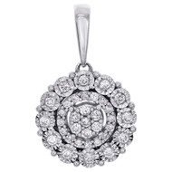 10K White Gold Diamond Miracle / Illusion Tiered Pendant 0.65" Halo Charm 1/6 CT
