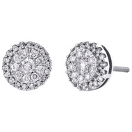 10K White Gold Round Diamond Step Tier Halo Cluster Stud 8.25mm Earrings 1/2 CT.