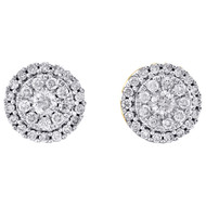 10K Yellow Gold Round Diamond Circle Tier Halo Frame Studs 8mm Earrings 1/2 CT.