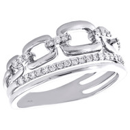 14K White Gold Round Diamond Cable Link Wedding Band 9mm Cocktail Ring 1/4 CT.