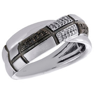 14K White Gold White & Black Diamond Crossover Band Geometric 8mm Ring 1/10 CT.