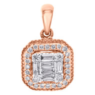 14K Rose Gold Round & Baguette Diamond Cluster Statement Pendant Charm 1/4 CT.