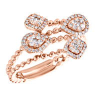 10K Rose Gold Round Diamond Beaded Geometric Statement Ring 14mm Band 1/3 CT.
