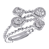 10K White Gold Round Diamond Beaded Geometric Statement Ring 14mm Band 1/3 CT.