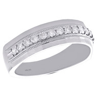 10K White Gold Round Diamond Milgrain Wedding Band Channel Set 7mm Ring 1/2 CT.
