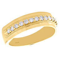 10K Yellow Gold Round Diamond Milgrain Wedding Band Channel Set 7mm Ring 1/2 CT