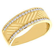 10K Yellow Gold Round Diamond Wedding Band Channel Set 8mm Textured Ring 1/2 CT.