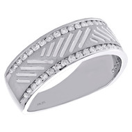 10K White Gold Round Diamond Wedding Band Channel Set 8mm Textured Ring 1/2 CT.