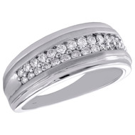10K White Gold Round Diamond Double Row Wedding Band 9.50mm Pave Ring 3/4 CT.