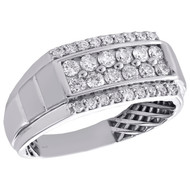 14K White Gold Round Diamond Four Row Wedding Band 10mm Statement Pave Ring 1 CT