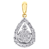14K Yellow Gold Baguette Diamond Teardrop Statement Cluster Pendant Charm 1/2 CT