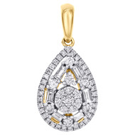 14K Yellow Gold Baguette Diamond Teardrop Oval Halo Cluster Pendant Charm 1/2 CT