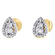10K Yellow Gold Round Diamond Oval Teardrop Frame Stud Statement Earrings 1/8 CT