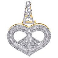 10K Yellow Gold Baguette Diamond Love & Heart Pendant Peace Symbol Charm 1 CT.