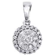 10K White Gold Round Cut Diamond Circle Halo Pendant 0.60" Cluster Charm 1/4 CT.