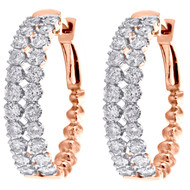 14K Rose Gold Round Cut Diamond U Shape Prong Set Hoop 0.95" Fancy Earrings 2 CT
