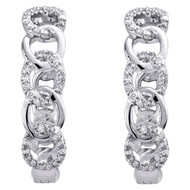 10K White Gold Round Diamond Oval Frame Cluster Hoop 0.75" Pave Earrings 1/5 CT.