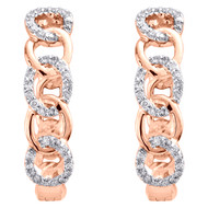 10K Rose Gold Round Diamond Oval Frame Cluster Hoop 0.75" Pave Earrings 1/3 CT.
