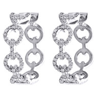 10K White Gold Round Diamond Oval Frame Cluster Hoop 0.75" Pave Earrings 1/3 CT.