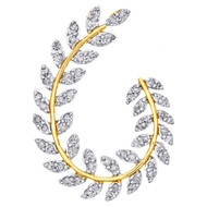 14K Yellow Gold Real Diamond Leaf Frame Oval Wreath Cluster Slide Pendant 3/4 CT