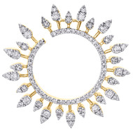 14K Yellow Gold Round Diamond Open Cricle Cluster Slide Pendant Sun Charm 3/4 CT
