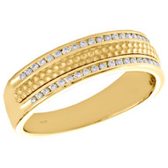 14K Yellow Gold Channel Set Round Diamond Wedding Band 6mm Hammered Ring 1/3 CT.