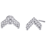14K White Gold Round Diamond Greater-than Sign Symbol 12mm Pave Earrings 1/5 CT.