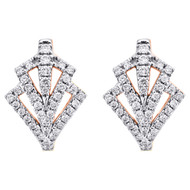 14K Rose Gold Round Diamond Geometric Arrow Sign Hoop 0.60" Pave Earrings 1/2 CT