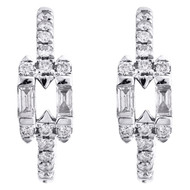 14K White Gold Round & Baguette Fancy Diamond Hoop 0.55" Cocktail Earring 1/3 CT