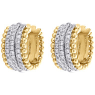 14K Yellow Gold Real Diamond Milgrain Border Hoop 0.60" Cocktail Earrings 3/4 CT