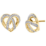 10K Yellow Gold Round Diamond Heart Domed Frame Stud 13mm Pave Earrings 1/5 CT.