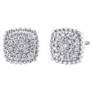 10K White Gold Round Diamond Milgrain Cushion Frame Studs 8mm Earrings 1/3 CT.
