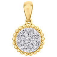 10K Yellow Gold Diamond Milgrain Circle Frame Cluster Pendant 0.60" Charm 1/6 CT