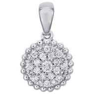 10K White Gold Diamond Milgrain Circle Frame Cluster Pendant 0.60" Charm 1/6 CT.