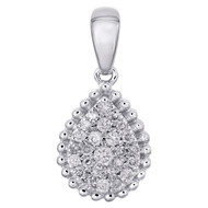 10K White Gold Diamond Milgrain Teardrop Oval Frame Cluster Pendant Charm 1/8 CT
