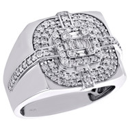 14K White Gold Round & Baguette Cut Diamond Statement Pinky Ring 18mm Band 1 CT.